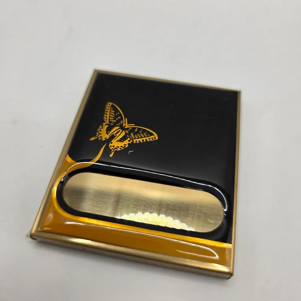 Vtg MCM Butterfly Enamel Vanity Set 4pc Pill Box Card Case Mirror‎ Picture Frame
